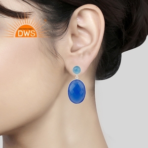 Pendientes colgantes de piedras preciosas de Calcedonia azul Natural de plata de ley fina de la mejor calidad, fabricante de joyería personalizada - Product Image 2