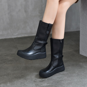 Bottes hautes décontractées pour femmes en cuir souple, style décontracté, cuir verni froissé, bottes cuissardes pour femmes - Product Image 1