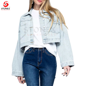 Chaqueta vaquera corta para motocicleta personalizada de último diseño decorada con perlas para mujer, Chaquetas vaqueras con estilo para mujer - Product Image 5