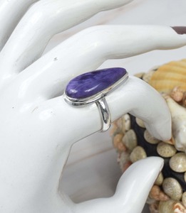 แหวน Charoite แฟชั่นสีม่วงแหวนพลอย925เงินสเตอร์ลิงทำด้วยมือเครื่องประดับสำหรับวันเกิดของขวัญวันเกิด - Product Image 4