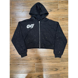 Sweat à capuche avec fermeture éclair brodé de strass pour hommes, sweat à capuche zippé de qualité supérieure à prix abordable pour garçons - Product Image 1