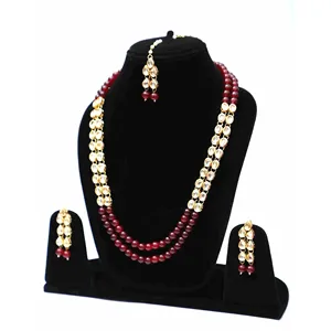 Ensemble de collier long Kundan marron, bijoux indiens traditionnels, objets de collection culturels - Product Image 2