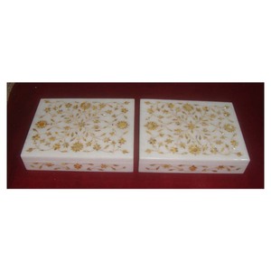 Últimas cajas de mármol adecuadas Cajas con incrustaciones de mármol hechas a mano puro con diseño de nácar amarillo para regalos corporativos - Product Image 1