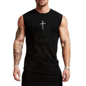 Men's Cotton Sleeveless Tank Tops Personalized Cross Print Fitness Gym <b>Vests</b> Breathable Workout Muscle <b>Stringer</b> Casual Style - Product Image 1