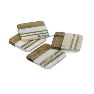 Posavasos de mármol natural sólido/Posavasos redondo personalizado con borde de diseños de metal para el hogar Hotel café té posavasos redondo y rectangular - Product Image 1