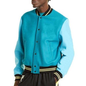 Chaquetas de hombre de béisbol universitario con logotipo personalizado OEM, chaquetas de ropa de hombre de diseño personalizado con manga de cuero de lana de Color sólido - Product Image 1