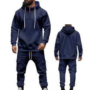 Venta caliente de invierno de talla grande sólido para hombre de 2 piezas chándal deportivo Sudadera con capucha y pantalones Cargo traje de jogging - Product Image 6
