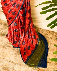 HD Beautiful Colorful Designer Indian Plain Blouse Saree <b>Flower</b> Animals Printed for Stylist Ethnic and Party Wear - Product Image 2