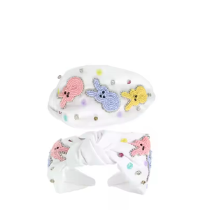 Bandeau de Pâques élégant fait à la main, accessoire de cheveux à nœud supérieur perlé, parfait pour les célébrations - Product Image 3