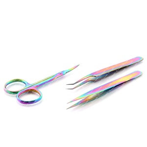 Pince à épiler professionnelle en acier inoxydable à poignée diamantée avec mini ciseaux à cils pointus série arc-en-ciel - Product Image 2