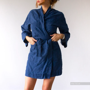 Bán Buôn Phụ Nữ Của Mùa Hè Mùa Xuân Xl Kimono Dress Set Vải Lanh Tinh Khiết Tắm Ngắn Áo Choàng Ngủ Đồng Bằng In Ấn Nhiệt Giá Bán Buôn - Product Image 1