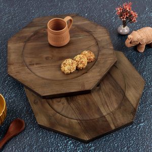 Acacia Wood Plates Set of 2 Round Wooden Dinner Plates Charger Serving Tray Lightweight Unbreakable Natural Dinnerware Dishes - Product Image 5