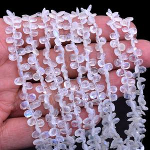 Perles de pierre de lune blanche facettées en forme de poire 6x4mm, pierre de lune arc-en-ciel naturelle à feu bleu, pierres semi-précieuses pour bijoux - Product Image 2