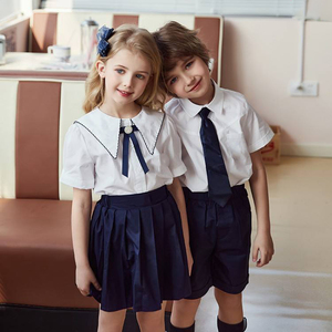 ชุดนักเรียน2ชิ้นชุดเดรสแขนสั้นสำหรับเด็กนักเรียนสำหรับเด็กนักเรียนประถมคลาสสิก - Product Image 6