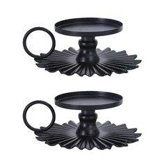 Le plus récent ensemble de 2 anneaux de bougeoir en fer noir mat automne Halloween chandelier pièce centrale lanternes à la main - Product Image 2