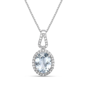 Pendentif ovale classique en topaze avec halo de diamants, collier solitaire pour femme en argent 925 plaqué rhodium, à porter au quotidien - Product Image 1