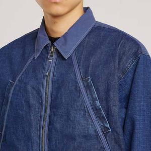 Chaqueta utilitaria de mezclilla azul oscuro para hombre con bolsillos de gran tamaño, ropa de calle informal con cremallera, abrigo funcional moderno - Product Image 3