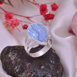 Girls Fashion <b>Statement</b> Blue Lace Agate <b>Rings</b> for Women 925 Sterling <b>Silver</b> <b>Rings</b> Blue Lace Agate Jewelry Handmade <b>Rings</b> Jewelry - Product Image 4