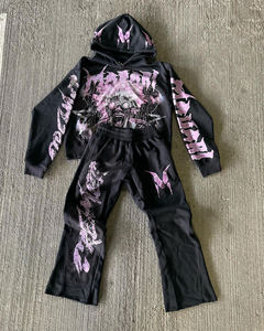 Survêtements d'hiver de qualité avec impression personnalisée ensemble de survêtements noirs deux tons survêtement vierge à impression bouffante pour hommes - Product Image 1