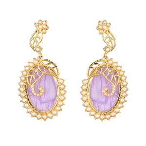 Kriaa Fine <b>Dangle</b> <b>Earrings</b> Gold-Plated Resin <b>Pearl</b> Dangler - Product Image 2