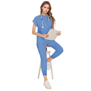 Conjuntos de uniformes médicos contemporáneos con manga corta de corte limpio y cuello alto afilado para un estilo clínico - Product Image 3