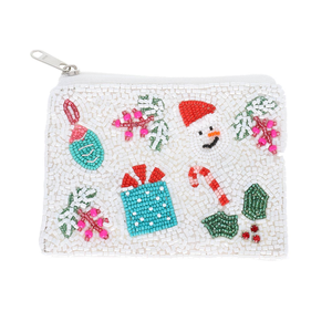 Monedero Bordado Elegante con Diseño Navideño de Cuentas de Semilla, Monedero Bordado con Cuentas de Semilla con Temática Navideña, Monedero con Cuentas - Product Image 2