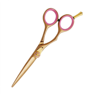 Ciseaux de coiffure professionnels plaqués or, en acier inoxydable, ciseaux à effiler pour barbier, manche rose, fabriqués au Pakistan - Product Image 4
