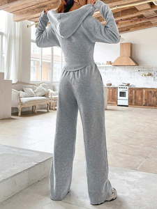 Vente en gros Automne 100% Coton Sweat à capuche à fermeture éclair et cordon de serrage Ensemble de survêtement surdimensionné Deux pièces Jogging Ensemble de fitness Survêtement personnalisé - Product Image 4