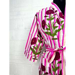 Boho Cotton Kimono Hand-Printed Floral Butterfly Pattern Lightweight Indian <b>Robe</b> for <b>Beach</b> Vacation ODM Supply - Product Image 3