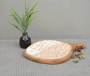 ชามไม้ขัดเงาพร้อมช้อน2อันพิมพ์ลายเคลือบทำด้วยมือสำหรับปาร์ตี้ของขวัญแบบยั่งยืนตัวเลือกอินเดียแปลกใหม่ - Product Image 3