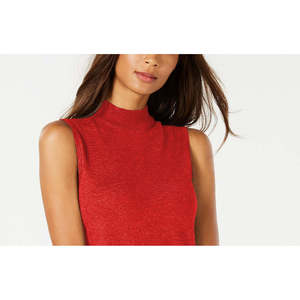 Collezione JM: Maglione Rosso Senza Maniche con Collo Alto per Donna, Lavorazione a Maglia Traspirante con Fiori Stampati e Fiocco, Taglia 2XL, Autunno - Product Image 2