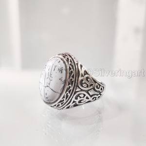 Grossiste Bague pour homme Bague de naissance en howlite blanche naturelle de toutes tailles Bijoux de Noël ottoman Bague en argent sterling 925 - Product Image 3