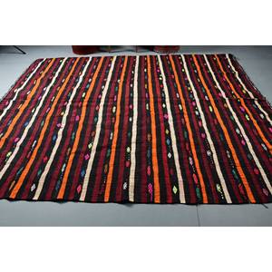 Alfombra de lana a rayas tradicional negra 7,3X9,6 pies Alfombra de viscosa Jacquard para sala de estar con patrón de retazos abstractos para pasillo - Product Image 3