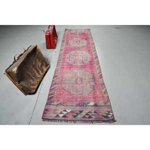 Vintage Turkish Rug, 2.7x10.2 ft <b>Runner</b> Rug, <b>Red</b> Herki Plants & trees Rug - Product Image 1