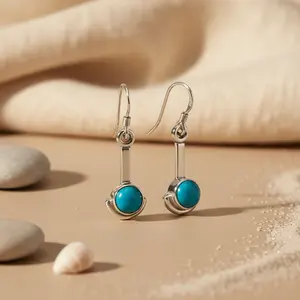 925 Sterling Silver Vintage <b>Dangle</b> <b>Earrings</b> with Turquoise 18K Gold Freshwater <b>Pearl</b> Women's Pendant Drop Jewelry - Product Image 1