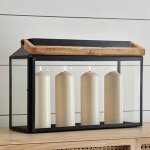 <b>Large</b> Rectangular Metal Black and Wooden Natural Material <b>Candle</b> Lantern High Quality With Glass Best Selling - Product Image 6