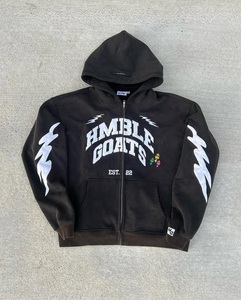 2025 nouveau personnalisé en détresse Patch broderie Applique hommes recadrée soleil délavé pierre fermeture éclair strass acide à capuche grande taille - Product Image 1