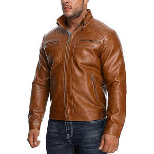 custom made oem odm bomber leather jacket for menmen's jackets winter <b>stand</b> collar unhooded zipper with plus size side pocket - Product Image 3