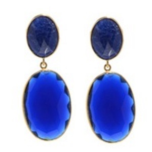 New Arrival Hydro <b>Blue</b> <b>Sapphire</b> & Dyed <b>Sapphire</b> Gemstone 925 Sterling Silver Oval Shape <b>Earrings</b> - Product Image 1