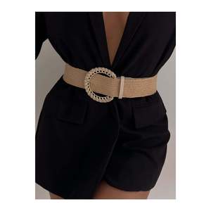 Woven Buckle Straw <b>Elastic</b> Women's <b>Belt</b>, Jacket <b>Belt</b>, Shirt <b>Belt</b>, Dress <b>Belt</b> - BEIGE - Product Image 1
