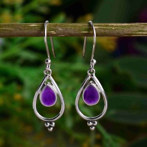 Premium Quality <b>Silver</b> Amethyst <b>Dangle</b> <b>Earring</b> Boho Chic Gemstone <b>Earrings</b> for Everyday Wear Available at Good Price - Product Image 1