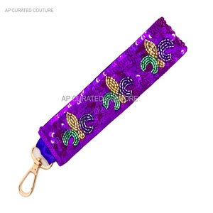 Beaded Keychain Vintage Retro Style Mardi Gras <b>Hair</b> <b>Accessory</b> Purple Golden <b>Green</b> Sequin Beaded Keychain Customized Designs - Product Image 1