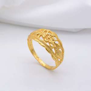 Boho Floral Wedding Bands or <b>Rings</b> Tribal Brass Jewelry Women 18k Gold Plated Trendy <b>Dainty</b> Flower Design Wholesale - Product Image 4