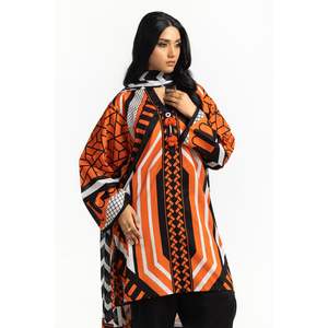 Traje de jardín de 3 piezas estampado naranja para mujer con decoración de botones - Product Image 3