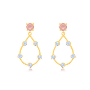 Boucle d'oreille en argent sterling 925 avec quartz fraise et pierre de lune arc-en-ciel - Product Image 1