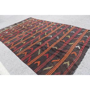 Vintage Turkish Oversize Rug 7.4x12.6 ft, <b>Brown</b> Red Floral <b>Wool</b> Rug - Product Image 2