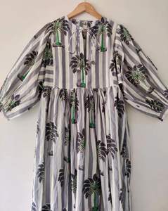 Vestido MIDI informal de verano con cuello profundo y cierre de cuerda Estampado de puntos florales Cintura natural Silueta suelta - Product Image 3