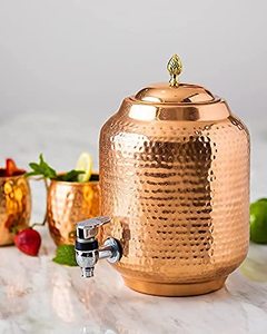 Decorative Pure Copper Water Dispenser Pot with Lid Ideal for Home Kitchen Storage and Ayurvedic Benefits - Product Image 1