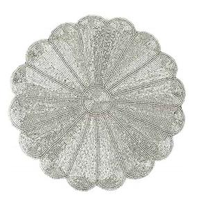 Silver Beaded <b>Placemat</b> <b>Round</b> Design Handmade Durable Eco-Friendly Vintage Home Wedding Banquet Table Ware Use by AZ Handicrafts - Product Image 1