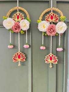 Indian Wedding & <b>Home</b> Wall Hanging Decor <b>Temple</b> Decor with Artificial Flowers Backdrop Durable Wooden MDF Material - Product Image 2